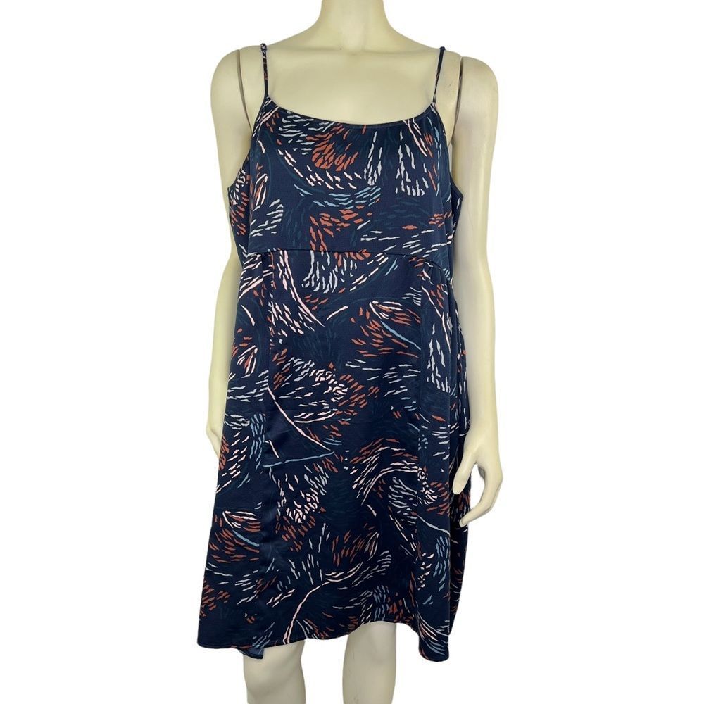 LOFT Outlet Lounge Navy Print Babydoll Satin Sundress Womens Size XL